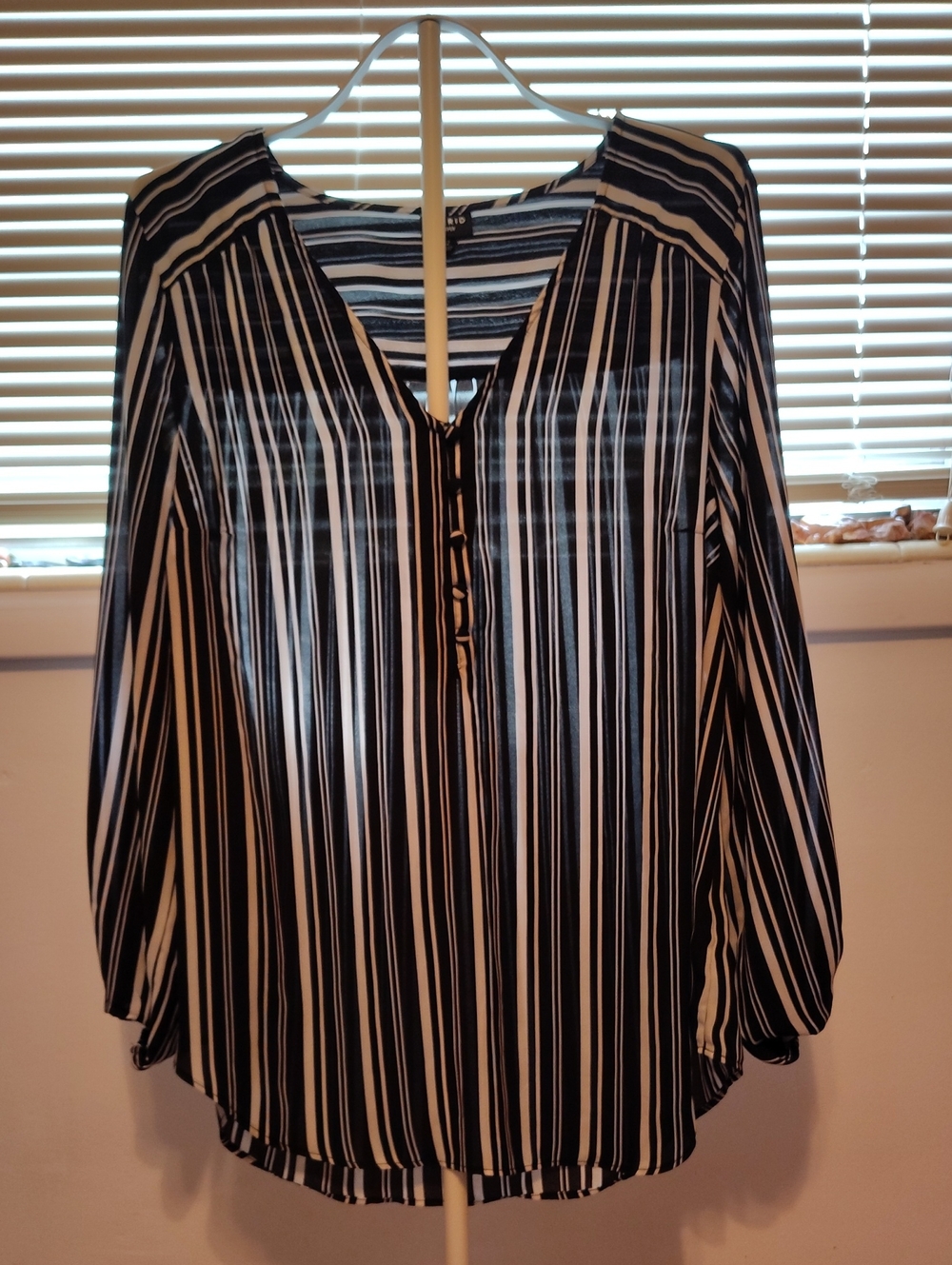 Torrid Harper Black and White Vertical Stripe V-Neck Blouse